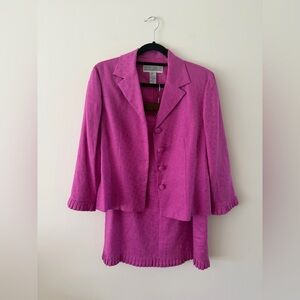 Vintage Linen Blend Polka Dot Feminine Spring Blazer Skirt Set (2) Womens 14